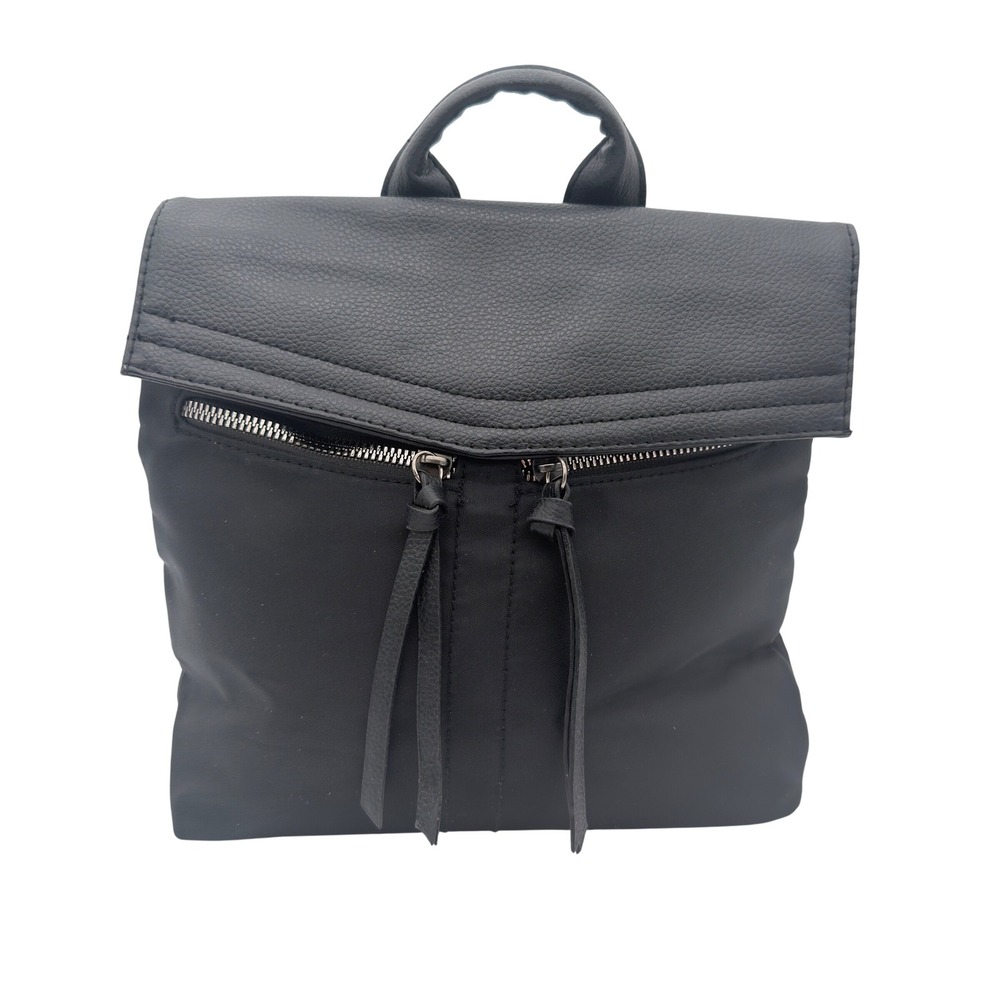Botkier New York Black Nylon Mini Backpack Pebbled Trim Logo Straps‎